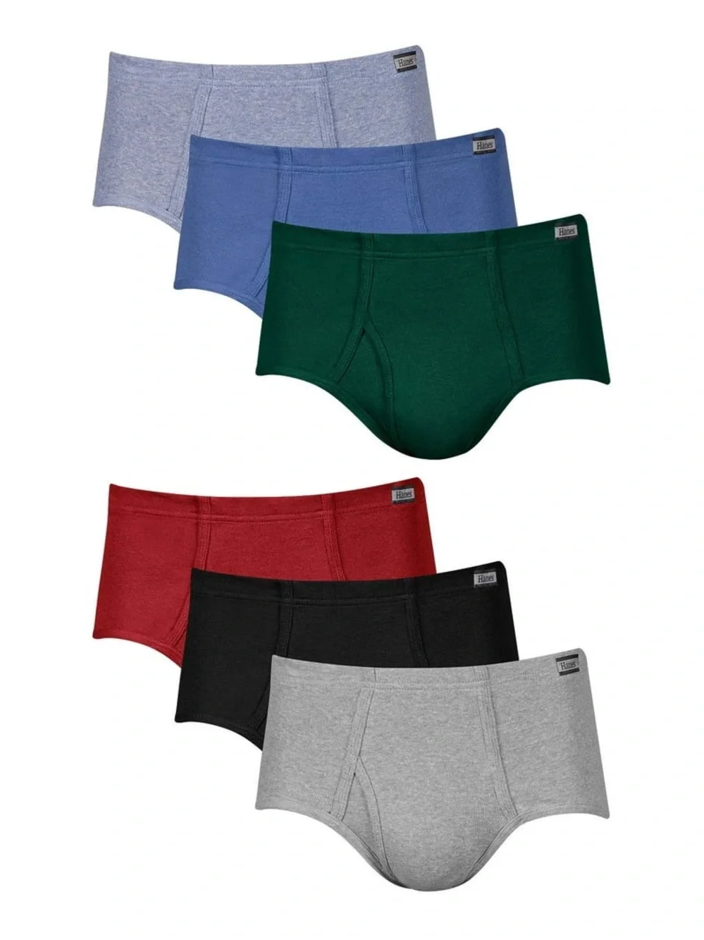 NWT Hanes Men’s Briefs 6-Pack in Red, Black, Gray, Green, Blue, Light Blue XL